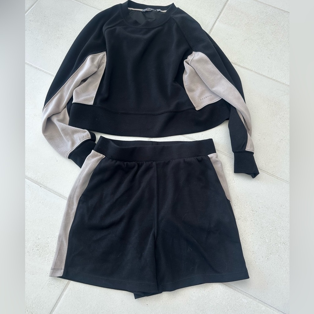 Danskin Black and Taupe Two-Piece Top and Shorts Set